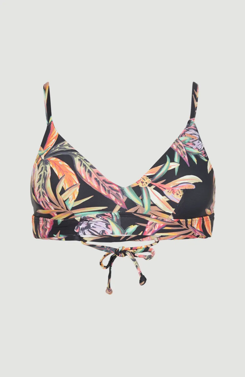 Bikinitop Wave Bralette | Black Tropical Flower