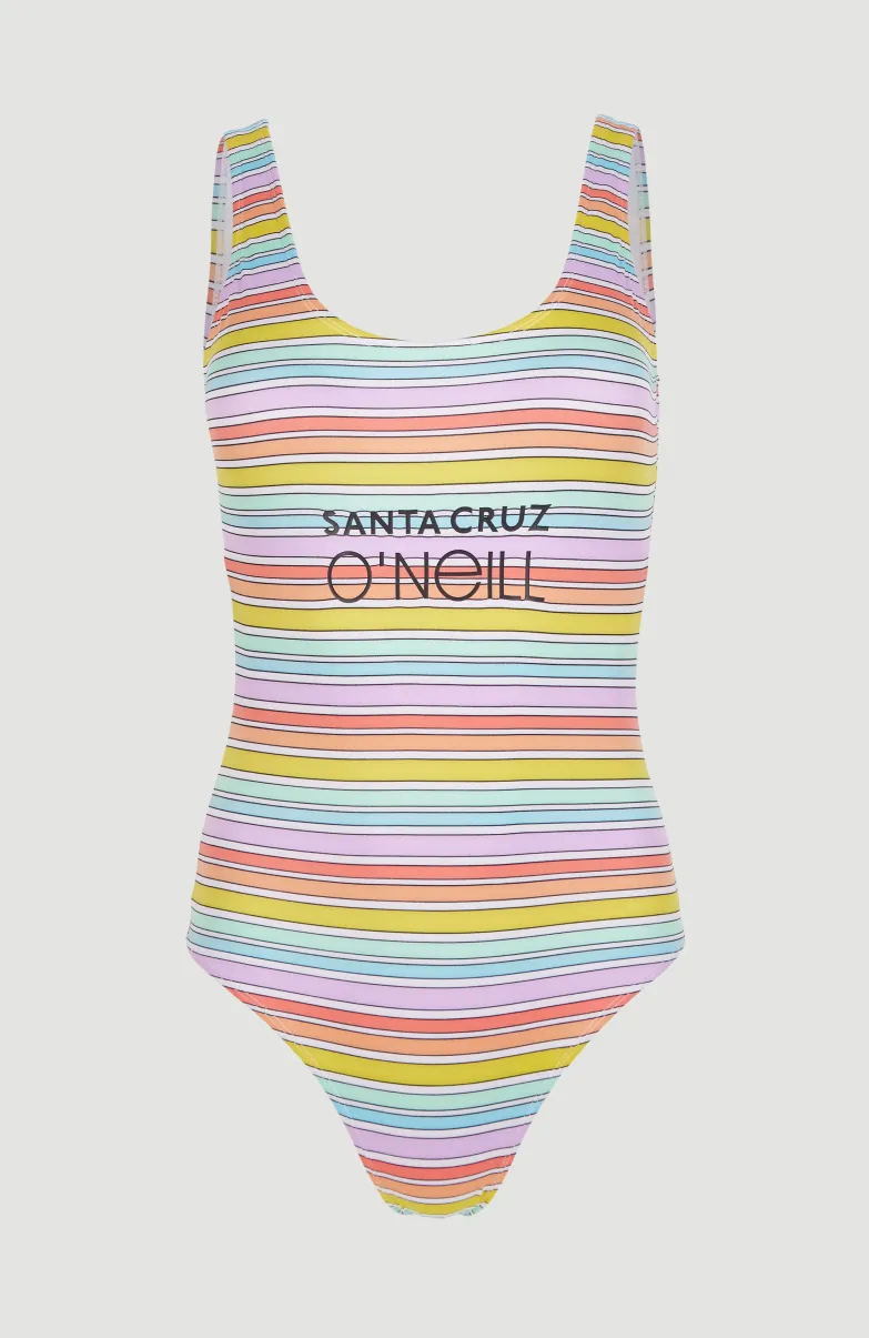 Cali Retro Badpak | Bright Multi Coloured Stripe