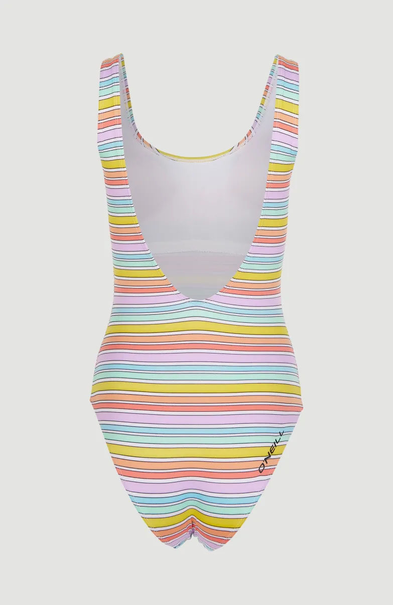 Cali Retro Badpak | Bright Multi Coloured Stripe