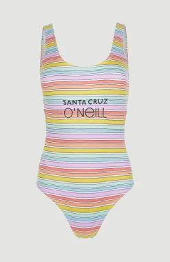 Cali Retro Badpak | Bright Multi Coloured Stripe