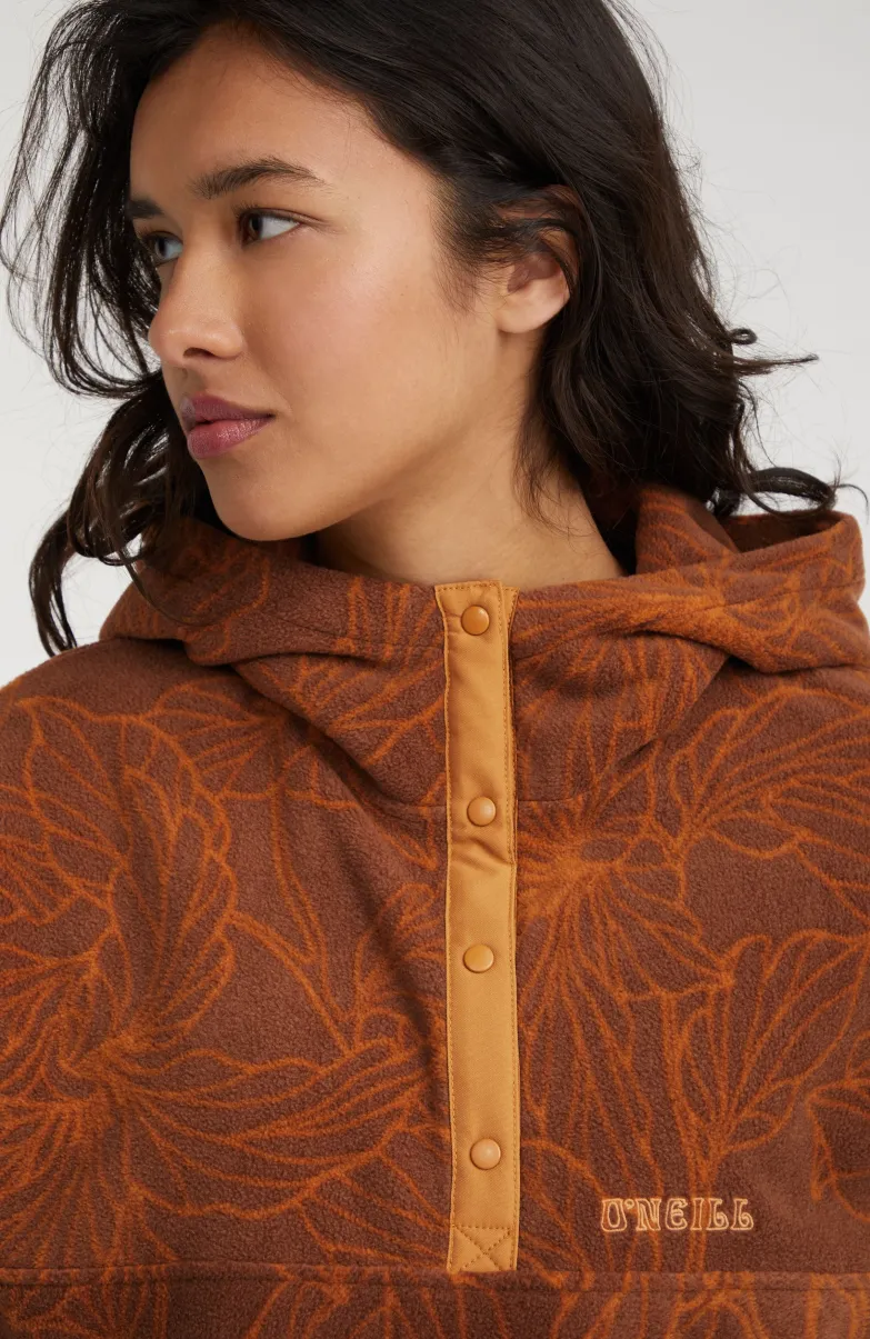Hoodie Superfleece Met Halve Rits | Brown Flower
