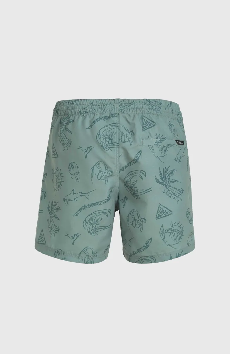 Mix And Match Cali Print 15'' Zwembroek | Green Vintage Surfer