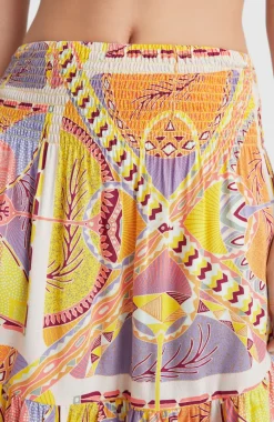 Rokje Lilia Met Smokdetails | Yellow Scarf Print