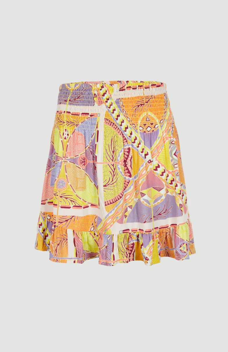 Rokje Lilia Met Smokdetails | Yellow Scarf Print
