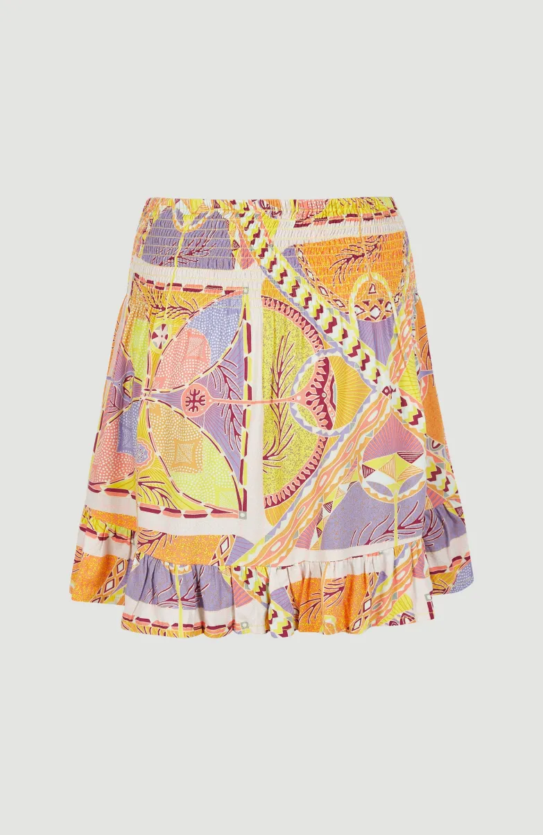 Rokje Lilia Met Smokdetails | Yellow Scarf Print
