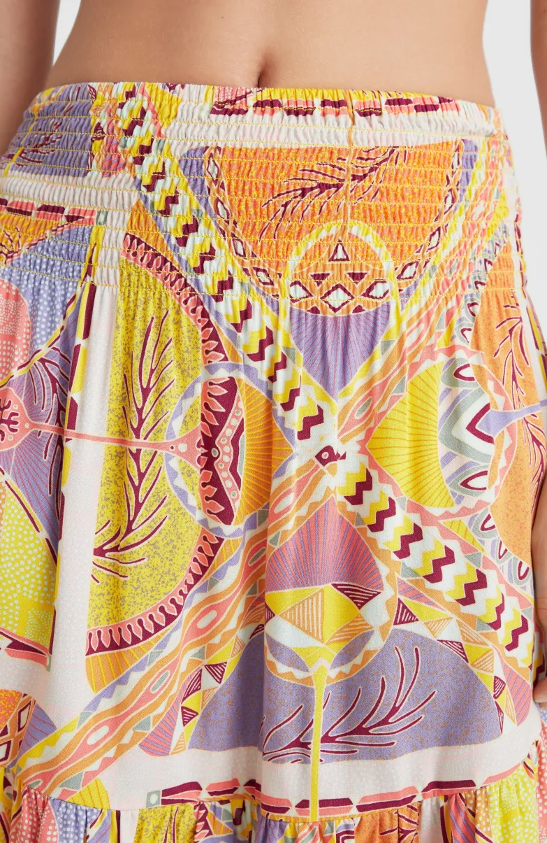 Rokje Lilia Met Smokdetails | Yellow Scarf Print