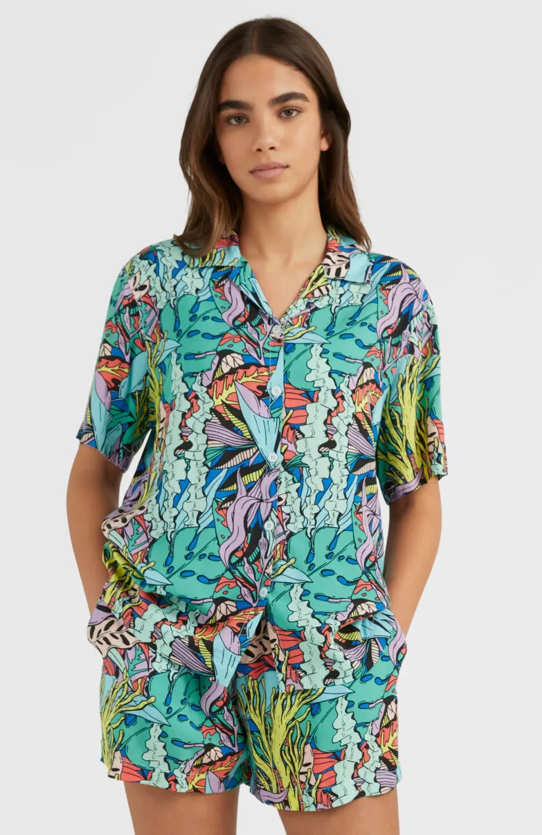 Short Java Wave Met Hoge Taille | Blue Comic Seaweed