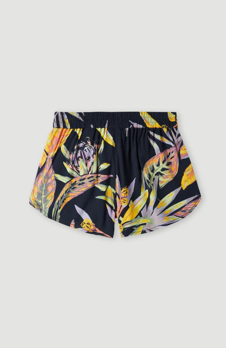Short Leiko Beach | Black Tropical Flower