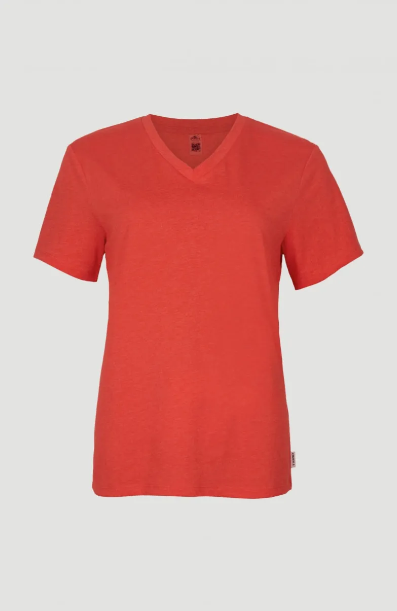 T-shirt Essentials Met V-hals | Sunrise Red