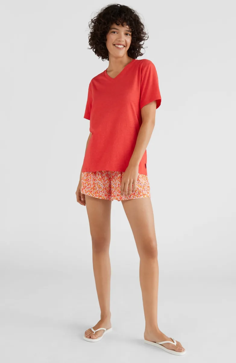 T-shirt Essentials Met V-hals | Sunrise Red