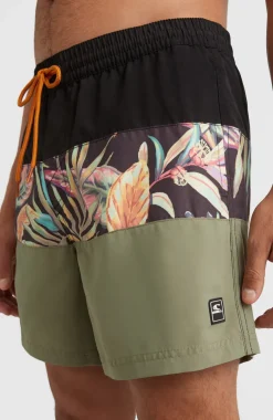 Zwemshort Cali Block 15'' | Black Tropical Flower