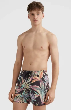 Zwemshort Cali Print 15'' | Black Tropical Flower