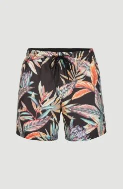 Zwemshort Cali Print 15'' | Black Tropical Flower