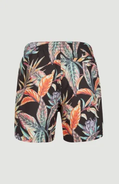 Zwemshort Cali Print 15'' | Black Tropical Flower