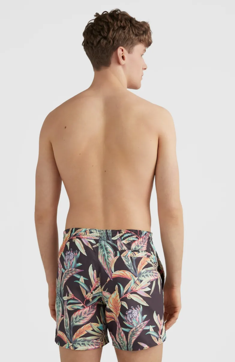 Zwemshort Cali Print 15'' | Black Tropical Flower