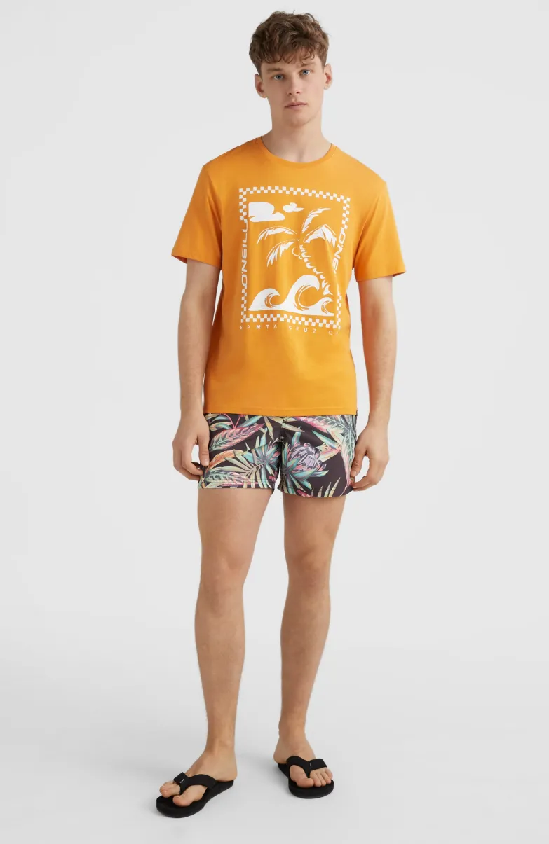 Zwemshort Cali Print 15'' | Black Tropical Flower
